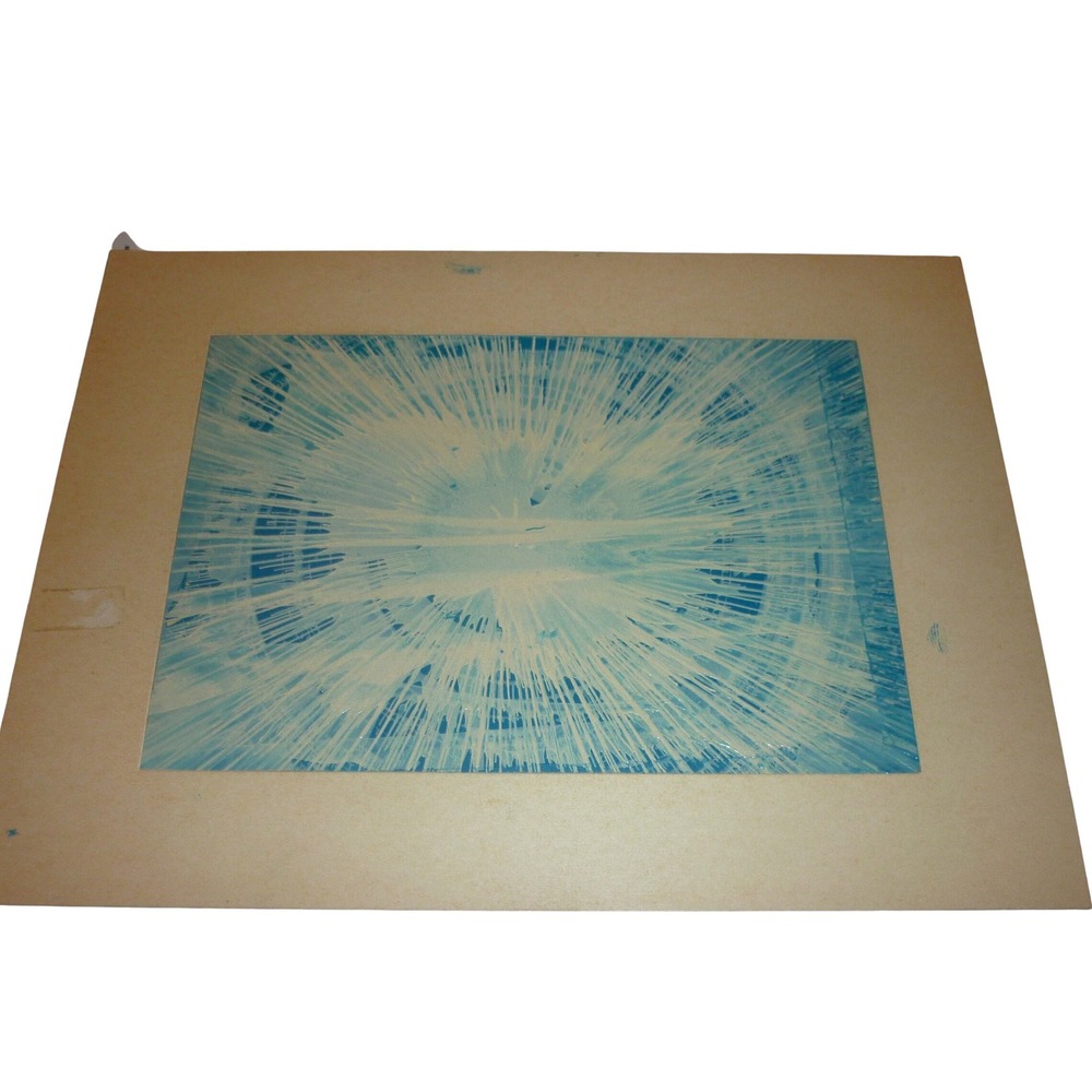 Vintage Abstract Sunburst Print Blue‎ White Radial Art 9x7 Mounted